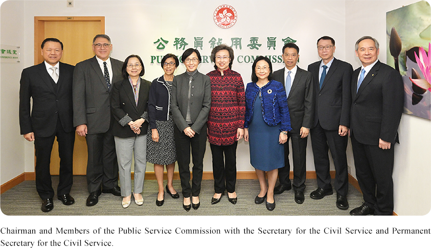 Chairman and Members of the Public Servic Commission with the Secretary for the Civil Service and Permanent Secretary for the Civil Service.